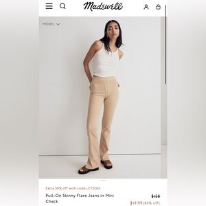 Dijon mustard checkered madewell pull on skinny flare pants size 30